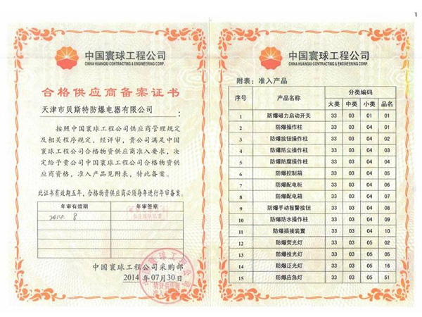 中國寰球工程公司入網(wǎng)證書